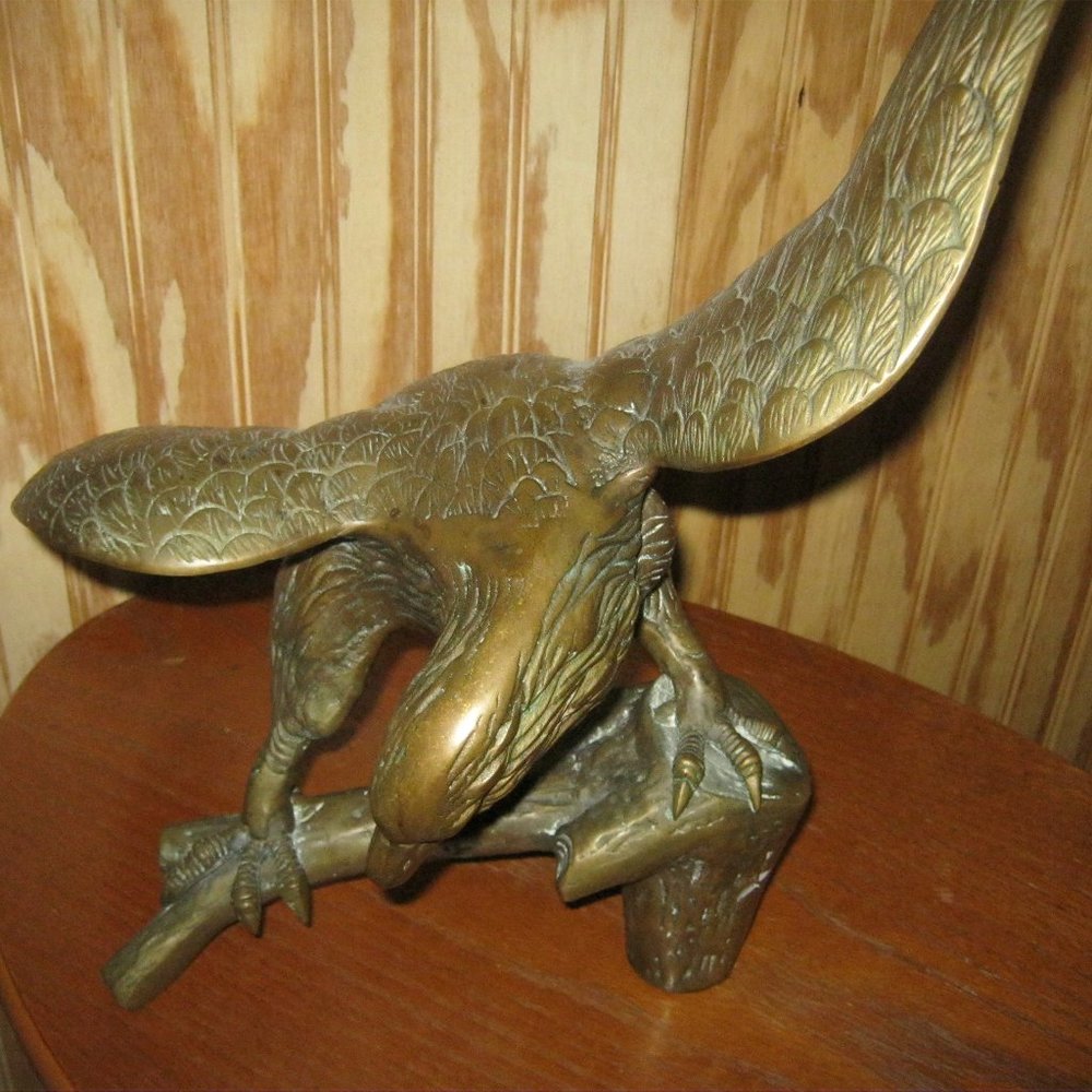 Large Vintage Brass Eagle on a Log